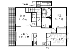 叡山電鉄鞍馬線 木野駅 徒歩15分の賃貸アパート 2階3LDKの間取り