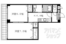 京都市営烏丸線 国際会館駅 徒歩14分の賃貸マンション 1階2Kの間取り