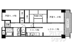 京都市営烏丸線 丸太町駅 徒歩10分の賃貸マンション 2階3LDKの間取り