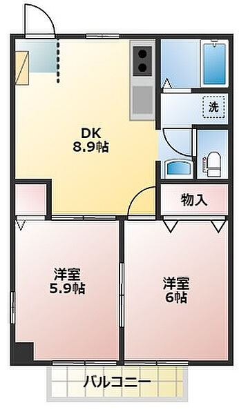 アクティブクリーン 205｜栃木県さくら市卯の里2丁目(賃貸アパート2DK・2階・44.71㎡)の写真 その2