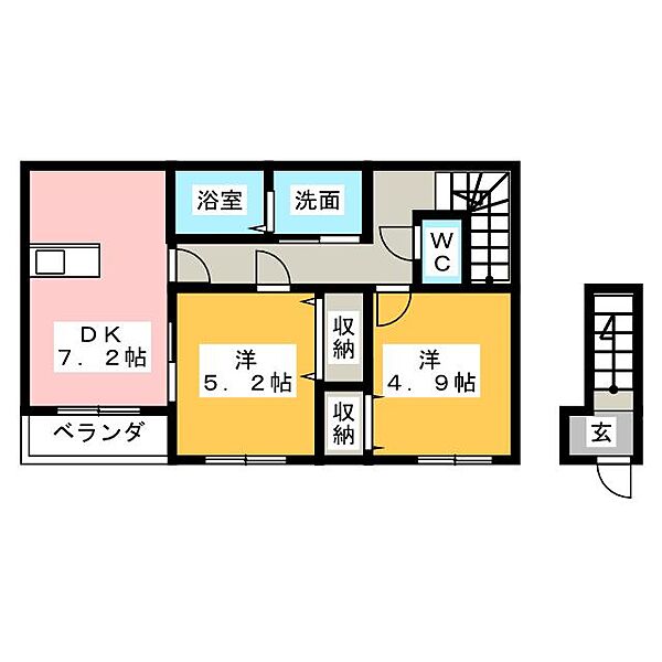 ラッキーコート ｜三重県津市柳山津興(賃貸アパート2DK・2階・50.03㎡)の写真 その2