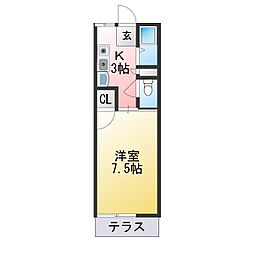 ロイヤルタナカ2 1Kの間取図画像