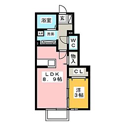 グランテージ上浜 1階1LDKの間取り