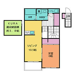コーラルガーデン 2階1LDKの間取り