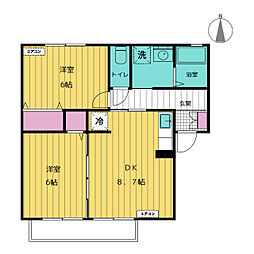 ＬａＦｏｒｅｔ結城　Ｂ棟 2階2DKの間取り