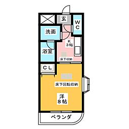 パレオ鳥居町 2階1Kの間取り