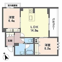 南丸之内　ＳｈａＭａｉｓｏｎ　Ｈｉｌｌｓ 3階2LDKの間取り