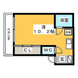 Ｙｅｌｌｏｗ　ｇａｒｄｅｎ 3階ワンルームの間取り