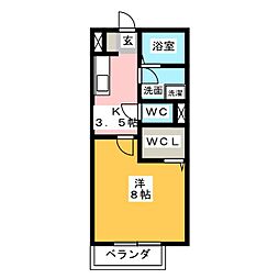 スプランドゥールB 1Kの間取図画像