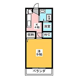 アンジュール川方 1Kの間取図画像