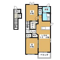 カーサイリーデ 2LDKの間取図画像