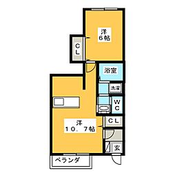 グリーンコーポB 1LDKの間取図画像