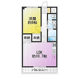 コート津新町 1LDKの間取図画像