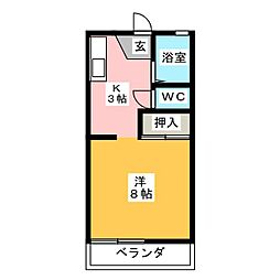 石神ハイツA 1Kの間取図画像