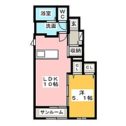 レジデンスN2 1LDKの間取図画像