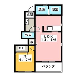アルル南が丘B棟 1LDKの間取図画像