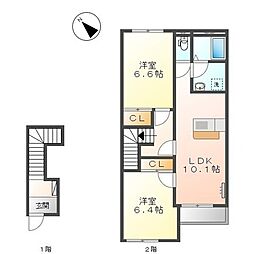 甫II 2階2LDKの間取り