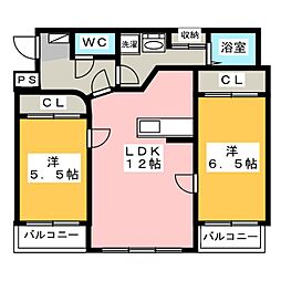 ウッドベルステージ 2階2LDKの間取り