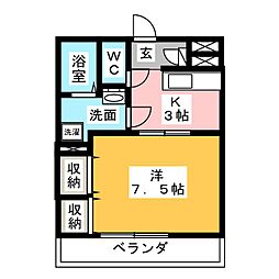 ピアーチェII（ピアーチェ　デゥーエ） 2階1Kの間取り