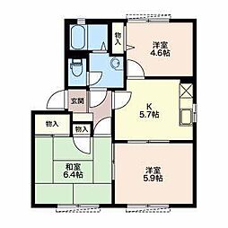 オーシャンビュー若松Ｂ 1階3DKの間取り