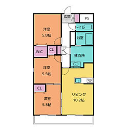 ルネスグラードII 2階3LDKの間取り