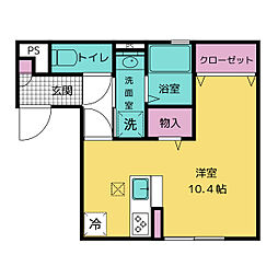 サン・ミシェルII 1階ワンルームの間取り