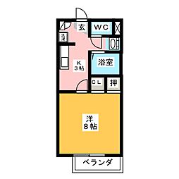 ブライト門山 1階1Kの間取り
