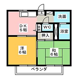リバーサイドA 2DKの間取図画像