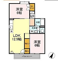セジュールHananoB 2LDKの間取図画像