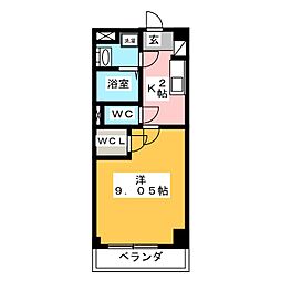 グランデューク算所 1Kの間取図画像