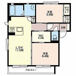レシェンテB 2LDKの間取図画像