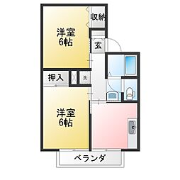 サンヒルズ90B 2DKの間取図画像