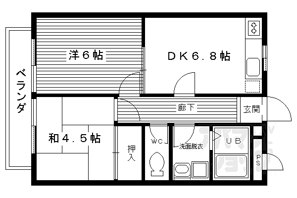 京都府京都市右京区嵯峨釈迦堂門前瀬戸川町(賃貸アパート2DK・2階・42.20㎡)の写真 その2