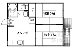 JR山陰本線 太秦駅 徒歩19分の賃貸アパート 1階2DKの間取り