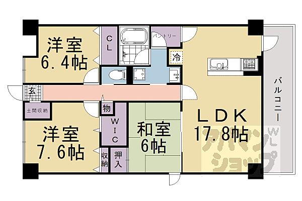 京都六三館 201｜京都府長岡京市友岡4丁目(賃貸マンション3LDK・2階・87.44㎡)の写真 その2