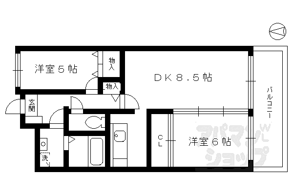 スカイビュー東土川 503｜京都府京都市南区久世東土川町(賃貸マンション2DK・5階・53.70㎡)の写真 その2