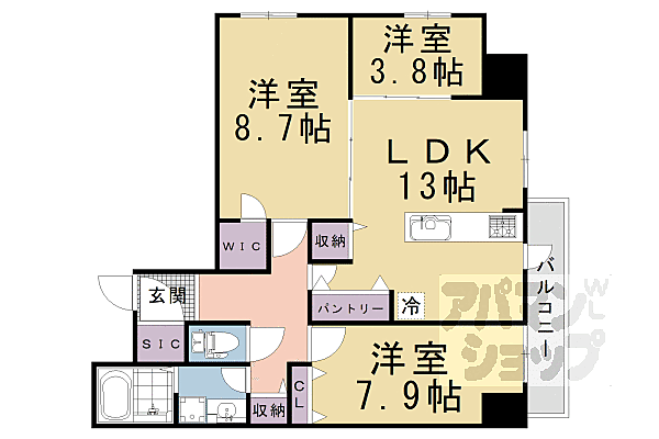 Ｒ－Ｇｒａｎｔｓ堀川五条ビル 205｜京都府京都市下京区醒ケ井通六条上る佐女牛井町(賃貸マンション3LDK・2階・76.50㎡)の写真 その2