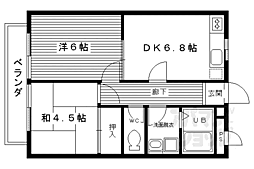 JR山陰本線 嵯峨嵐山駅 徒歩6分の賃貸アパート 1階2DKの間取り
