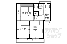 阪急嵐山線 松尾大社駅 徒歩10分の賃貸マンション 3階2DKの間取り