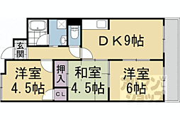 JR山陰本線 太秦駅 徒歩12分の賃貸マンション 2階3LDKの間取り