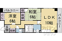 京都市営烏丸線 四条駅 徒歩1分の賃貸マンション 7階2LDKの間取り