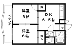 近鉄京都線 近鉄丹波橋駅 徒歩2分の賃貸マンション 2階2DKの間取り