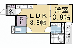 阪急京都本線 西院駅 徒歩8分の賃貸アパート 3階1LDKの間取り