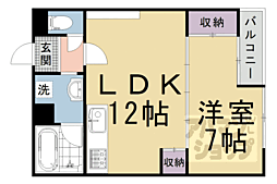 JR山陰本線 太秦駅 徒歩7分の賃貸マンション 2階1LDKの間取り