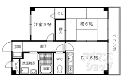 JR山陰本線 嵯峨嵐山駅 徒歩13分の賃貸マンション 2階2DKの間取り