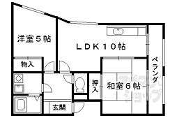 JR山陰本線 太秦駅 徒歩15分の賃貸マンション 3階2LDKの間取り
