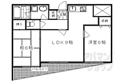 JR山陰本線 太秦駅 徒歩1分の賃貸マンション 3階2LDKの間取り