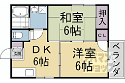 JR山陰本線 太秦駅 徒歩9分の賃貸アパート 2階2DKの間取り