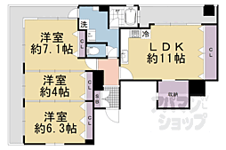 阪急京都本線 大宮駅 徒歩7分の賃貸マンション 7階3LDKの間取り