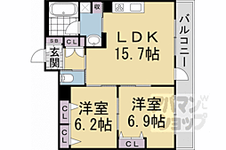 インサイトルポ山科新十条 3階2LDKの間取り